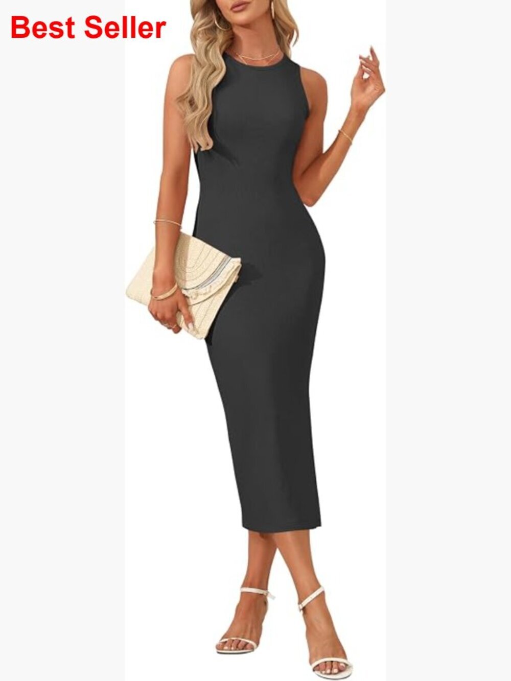 Sleeveless Knit Tank Midi Bodycon Dress Body-hugging Stretchy
